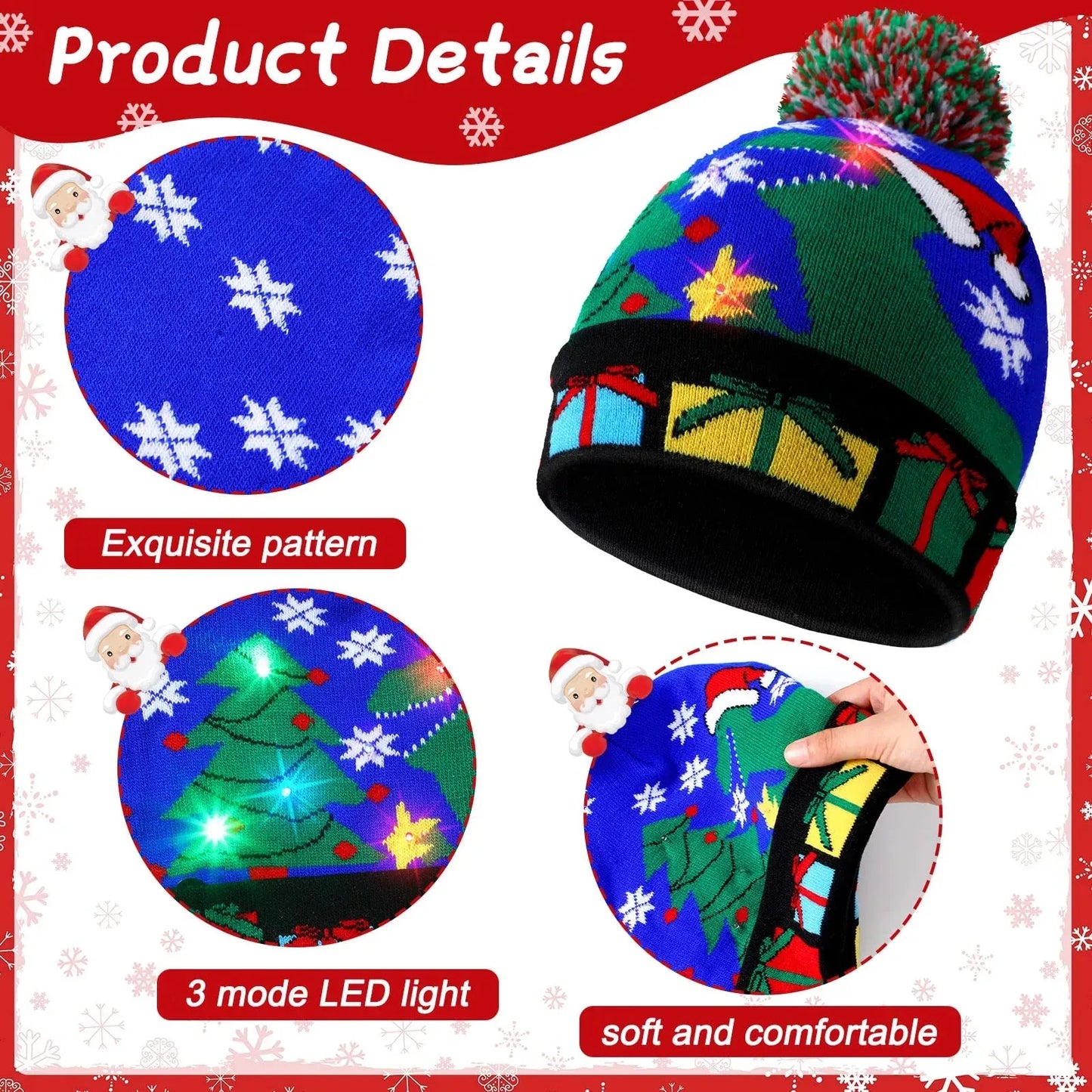 Bonnet de Noël avec ponpon  6 modèles