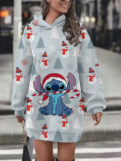 Superbe robe sweat à capuche de Noël Stich 7 modèles de S à 5 XL